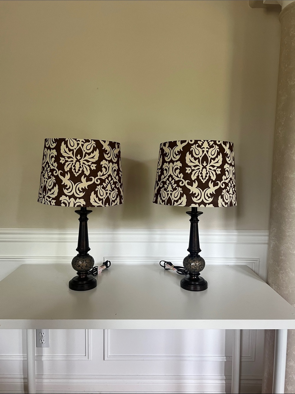 Pair of Brown and Cream Decorative Table Lamps